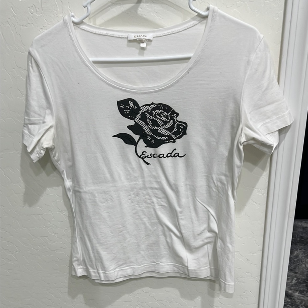 Escada White Rose Print Women's Top